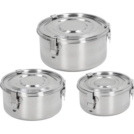Lot de 3 boîtes à lunch portables en acier inoxydable, réutilisables et faciles à laver, pour les repas des élèves (fruits, légumes, etc.). (1/5)