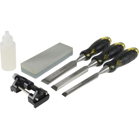 Professional Bevel Edge Chisel Set of 3 & Sharpening Kit 13 19 & 25mm ROU30165 (1/2)