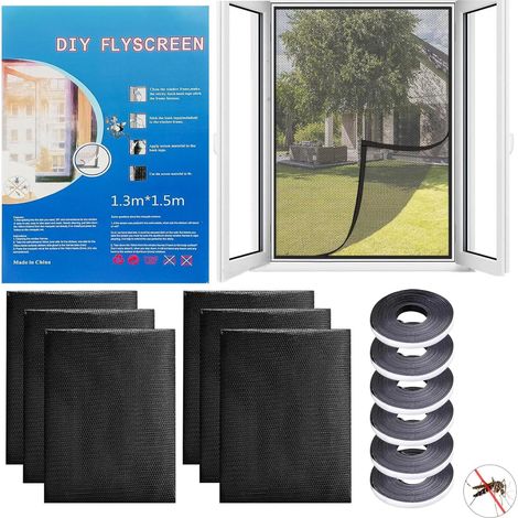 6 Pièces Moustiquaire Fenetre, 130x150cm Moustiquaire Pour Fenêtre Avec Rouleaux De Bandes Autocollantes,Rideau anti Moustique Peut être Coupé, pour Répulsif Contre Moustiques