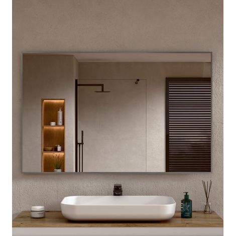 BELLOBATH - Miroir de Salle de Bain Rectangulaire Mural avec Cadre en Aluminium Gris Gunmetal - 80 cm de Hauteur x 120 cm de Largeur