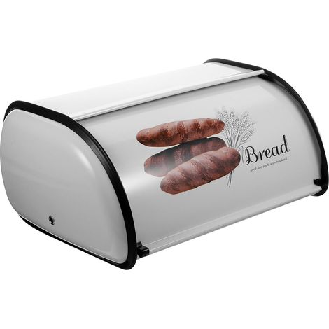 Boîte à Pain Blanche Métal Porte Coulissante Ventilée 33x23.5x15cm pour Cuisine Conservation Pain Toast Pâtisserie (1/5)