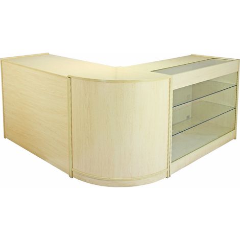 Mostradores Saturn para tiendas en color arce – mostrador modular con vitrina, almacenamiento y diseño profesional (1/5)