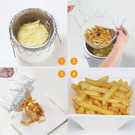 Panier à Frire - Panier à Salade - Tamis Cuisine en Acier Inoxydable 304 - Extensible - Pour Friture et Préparation Alimentaire - 1 Pièce (1/5)