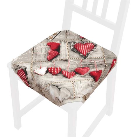 Cuscino Sedia Universale Cotone Lavabile Coprisedia Morbido Shabby Chic Cuori 100% Made In Italy
