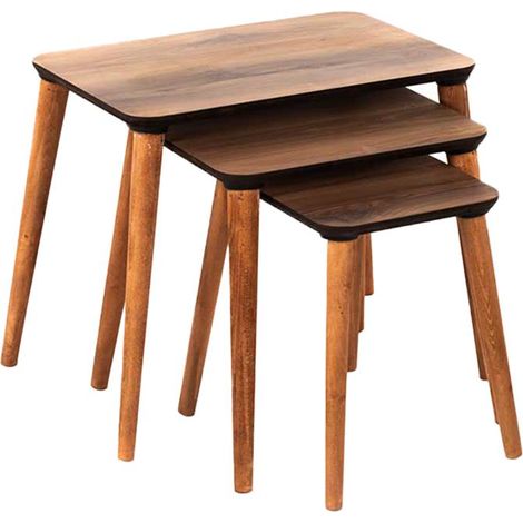 Set 3 tavolini in legno Napoli marrone rettangolari