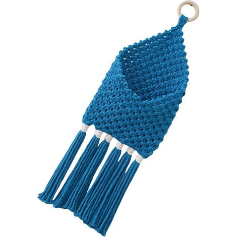 Cestino portaoggetti da parete in cotone intrecciato a mano con nappe, ideale per fiori secchi e posta. (1/5)