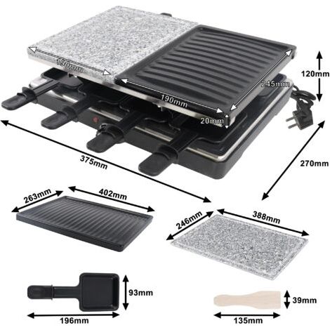Naizy – Grill raclette électrique 1400W pour 8 personnes – Acier inoxydable 304 – Dalle de granit et plaques antiadhésives – Intérieur/extérieur (1/4)