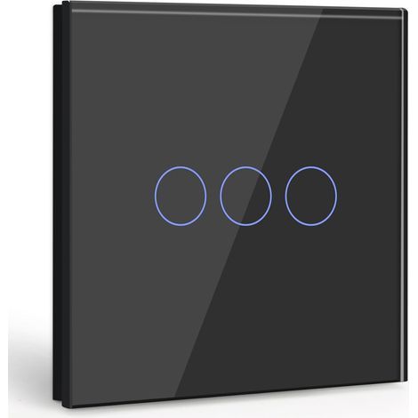 3-position single-control touch switch, white light switch with LED display, - no neutral wire required, black (1/5)