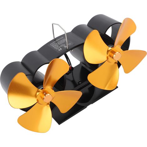 Ventilateur de poêle à double tête en alliage d'aluminium, alimenté par la chaleur, 4 pales, pour cheminée, remplacement doré (1/5)