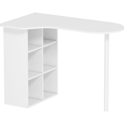 Scrivania per Camera Ricurva 100x59x75,5 cm con 6 Ripiani e 4 Scaffali Regolabili in Acciaio e Legno Bianco (1/5)