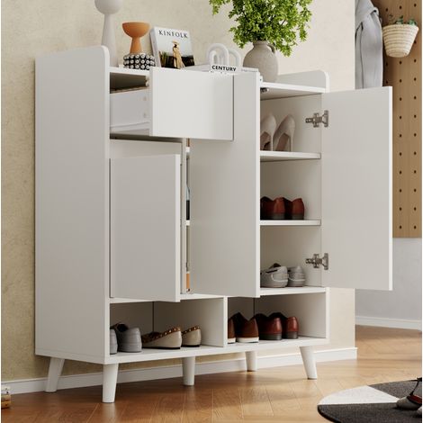 Mueble zapatero blanco con estantes regulables, 90 x 35 x 99 cm HAVRYA (1/5)