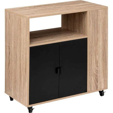 Desserte de Cuisine 2 Portes "Aliaj" 80cm Beige & Noir (1/4)