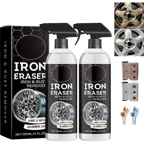 Iron Eraser Rust Remover Spray, Iron Powder Remover Spray for Car Wheels and Paint, Fast-Acting Rust and Brake Dust Remover, Automotive Surface Cleaning (2PC) (1/5)