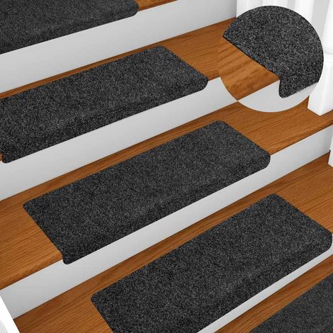 Lot de 10 Tapis d'escalier - Tapis de marche pour Enfants, Aînés et Animaux Gris 65x25 cm Aiguilleté BV608609 - BonneVie (1/5)