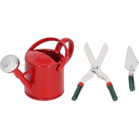 Arrosoir et Outils de Jardin Miniatures 1:12 pour Maison de Poupée - Pelle, Ciseaux, Alliage Durable - Rouge (1/5)