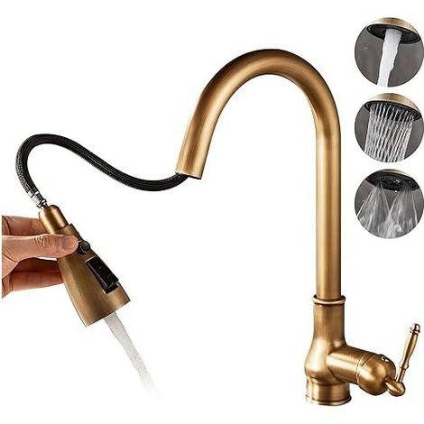Grifo de cocina Zanzibar bronce anticuado con doccetta extraíble 3 funciones