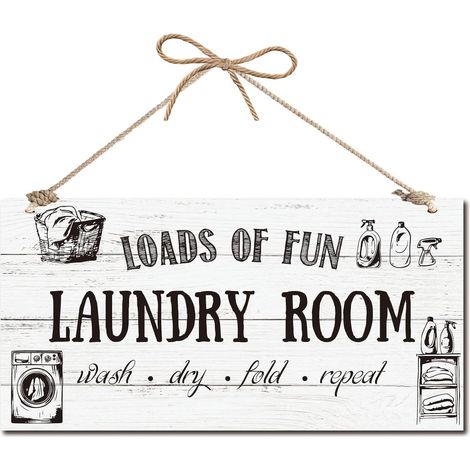 Panneau Blanchisserie Bois Suspendre pour Décoration Porte D'Entrée Panneau Ferme Rustique Bois Plaque Murale Décorative avec Ficelle pour Fond Porche 30x15cm Charge Buanderie Amusante (1/5)