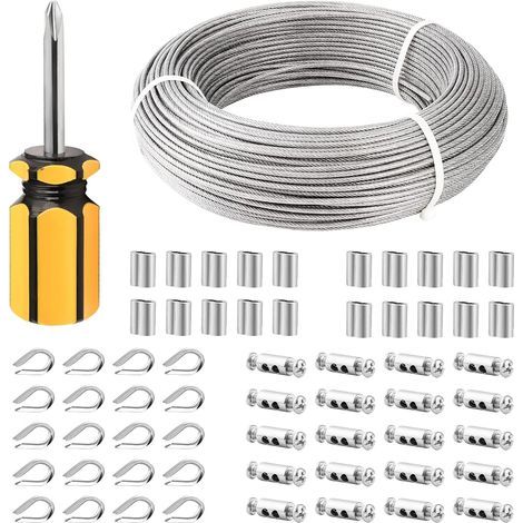 GENERIC-Câble métallique 3mm revêtu PVC 100M – Acier inoxydable 304 – Résistance à la corrosion – Pour garde-corps et supports d'éclairage (1/5)