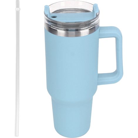 Gourde isotherme en acier inoxydable 40 oz avec paille et poignée, maintient les boissons chaudes ou froides, bouteille type 2. (1/5)