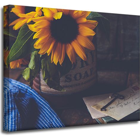 Vintage-Leinwanddruck Sonnenblumen 50x40