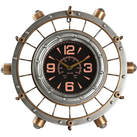 Horloge murale vintage style avion argent et doré design industriel - Argent effet vieilli doré (1/4)