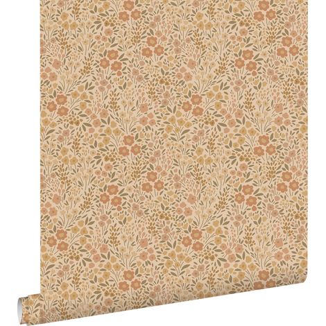 papier peint fleurs jaune ocre - ESTAhome (1/5)