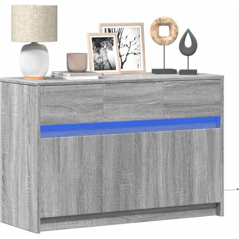 TV Cabinet with LED Grey Sonoma 91x34x61 cm Engineered Wood vidaXL (1/5)