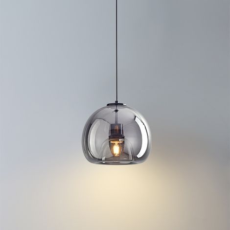 Lampada a Sospensione in Vetro Vintage Style Lampadario Cavo Regolabile Decorazione per Interni - Grigio Fumo (1/5)