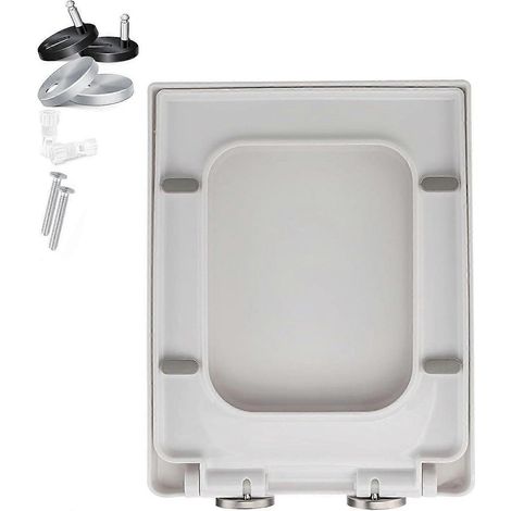 Abattant WC carré blanc fermeture amortie charnières réglables démontage rapide fixation par le haut couvercle rectangulaire PP 06C (1/5)