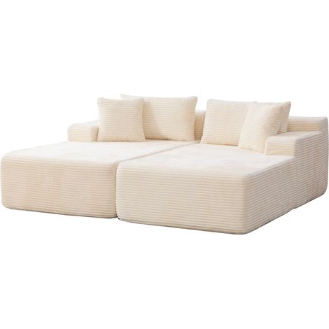 Canapé modulaire en tissu chenille beige avec mousse haute élasticité 30D, chaise longue intégrée (1/5)