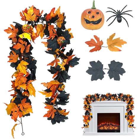 Guirlande Halloween Pour Manteau Couronne Artificielle Avec Citrouilles Guirlande Halloween Intérieur Pour Cheminée, Porche, Fenêtre, Porte, Mur, Salon, Maison, (1/5)