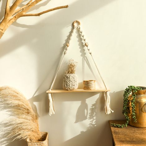 Étagère murale en bois macramé style bohème pour décoration de salon salle de bain et balcon support suspendu artisanal