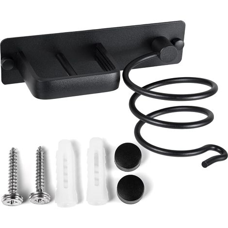 Porte Sèche Cheveux Support de Lisseur en Aluminium avec Range-Câbles Mural Fer à Lisser Brosses à Cheveux pour Organisateur Hôtel de Chambre à Coucher de Salle de Bain Salon de Coiffure Noir
