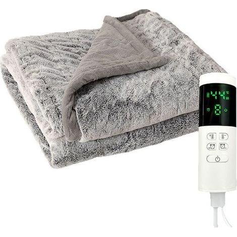 Couverture Chauffante Électrique 130x160 cm, Double Face Coton Polaire & Peluche Lapin Grise, Lavable en Machine, Arrêt Automatique 9 Heures