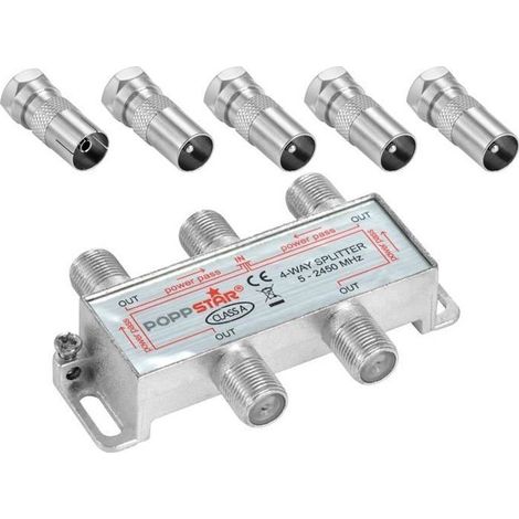 Répartiteur d'antenne - Poppstar - 4 sorties - Adaptateur IEC - Compatible 4K - 100dB