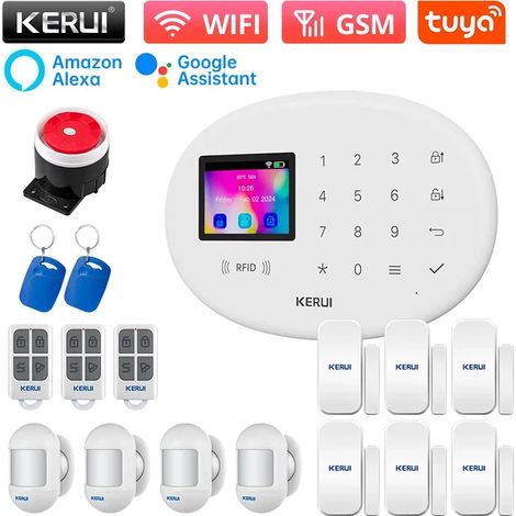 (Pack 7) Kit de sécurité pour maison intelligente, prend en charge les alarmes à double réseau WiFi et GSM et comprend un détecteur de mouvement infrarouge. (1/5)
