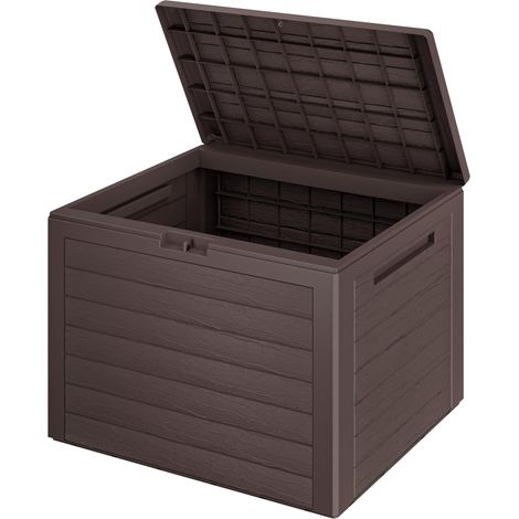 Coffre de jardin – 190 L – 78 x 44 x 55 cm – Effet bois – Plastique résistant – Verrouillable – Poignées intégrées – Idéal pour jardin, terrasse et balcon (1/5)