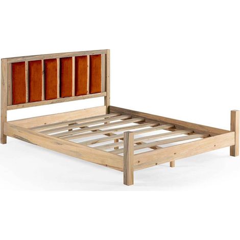 Lit en bois massif clair avec tête de lit tissu doux Mirenda - 7 tailles-Couleur Orange-120x200 (1/4)