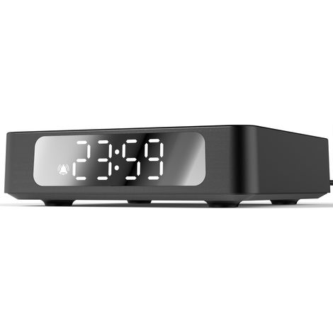 Réveil numérique LED - Réveil numérique - Miroir - Rechargeable par USB - Avec alarmes - Snooze - Affichage de la température - Fonction de commande vocale - 4 niveaux de luminosité -