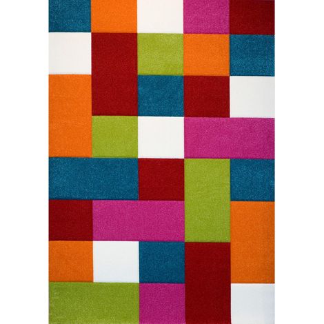 Tapis salon et chambre 120x170 multicolore rectangle tissé motif damier LYN8 CARREAUX (1/3)