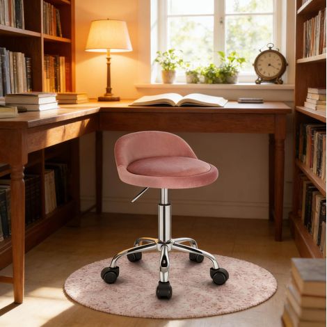 Silla escritorio giratoria regulable terciopelo rosa OKMYHOME (1/4)