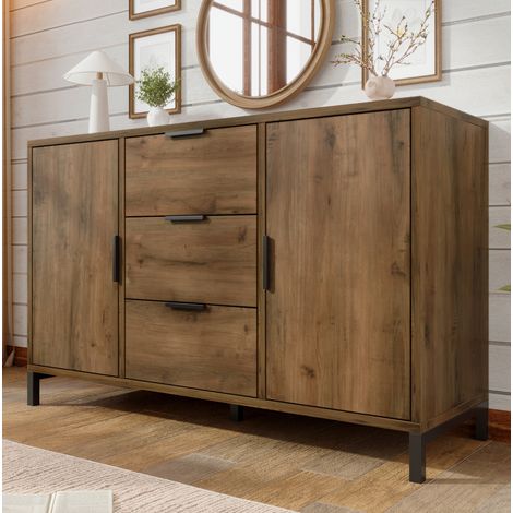 meuble rangement commode 120 cm chene sombre metal bois OKMYHOME (1/5)