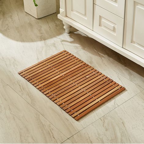 Tappetino da bagno in teak 60 x 40 cm, antiscivolo, asciugatura rapida, naturale (1/5)