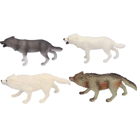 Lot de 4 figurines de loups en plastique, fabriquées à la main, très réalistes, idéales pour les collectionneurs et les enfants. (1/5)