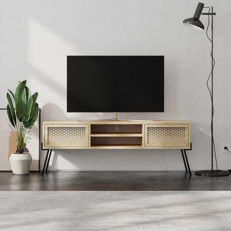 Decortie Meuble TV moderne Naive en chêne avec rangements, centre multimédia 140 cm