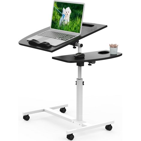 Haloyo® Mobile Desk, Scrivania per Computer con Ruote, Scrivania per Computer, Tavolo da Studio per Ufficio Domestico, 60x40x61-95cm, Nero (1/5)