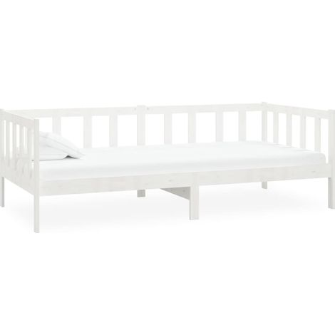Lit avec matelas 90x200 Blanc Bois de pin massif 12 (1/5)