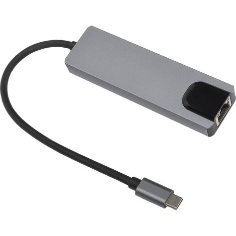 Hub USB-C 5 en 1 en alliage d'aluminium gris argenté, adaptateur multiport haute vitesse pour appareils USB-C (1/5)