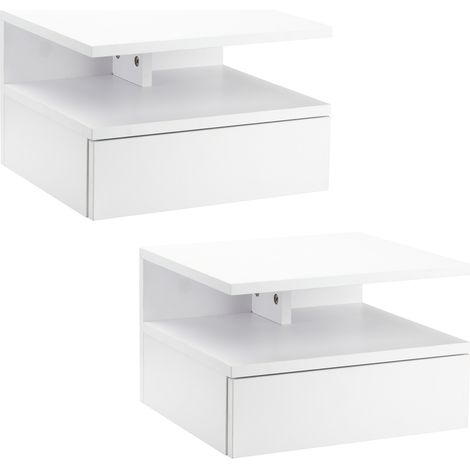 Set mit 2 weißen, wandmontierten Nachttischen – mit Schublade, Nische und Ablage – HOMCOM