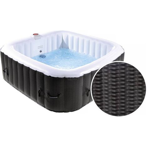 Habitat Et Jardin – Spa gonflable 6 places – 185 x 185 x 65 cm – 130 jets de massage – Panneau digital intégré – Couverture de protection – Effet résine tressée (1/4)